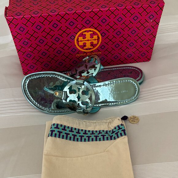 Tory Burch Shoes - Tory Burch Miller Mirrored Metallic Sandal- Teal Color